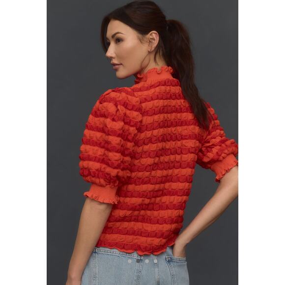 NWT Anthropologie English Factory Short-Sleeve Mock-Neck Textured Top Size XS - Picture 2 of 8